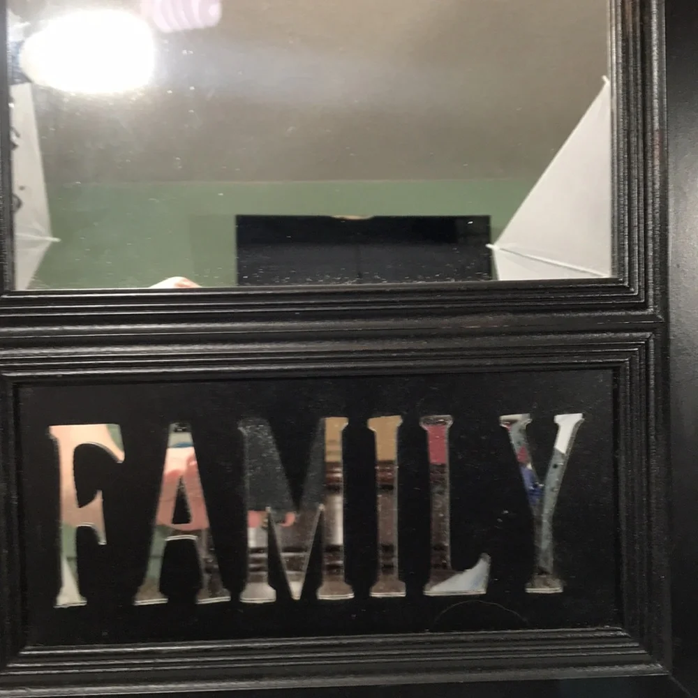 Wooden “Family” Cut-Out Decorative Hanging Mirror
